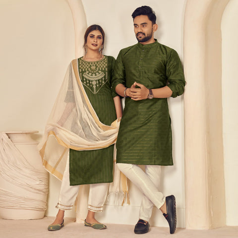 Green Couple Ethnic Set Fully Stiched  In Heavy Georgette Suit With Embrodery and Diamond Stone Work