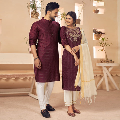 Marron Couple Ethnic Set Fully Stiched  In Heavy Georgette Suit With Embrodery and Diamond Stone Work
