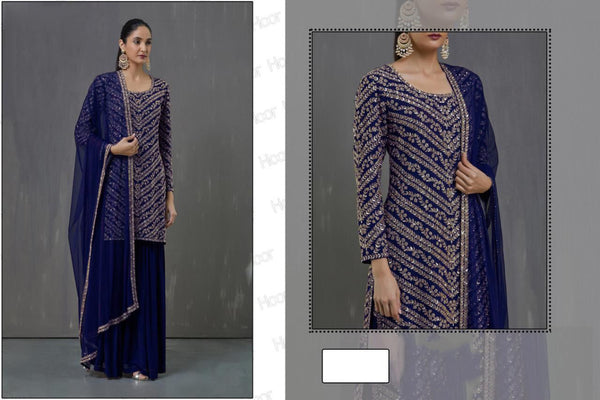 {Semi Stitched} Fox Georgette  With Embroidery Work + Sequence work Suit