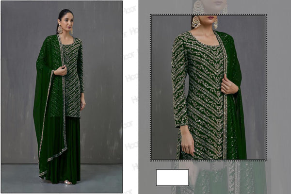 {Semi Stitched} Fox Georgette  With Embroidery Work + Sequence work Suit