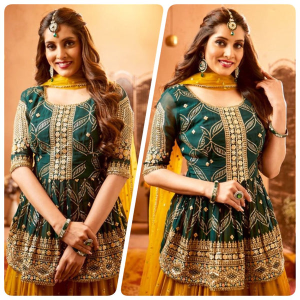 {Semi Stitched} Beautiful Heavy Festival {Yellow Green} Suit for this season