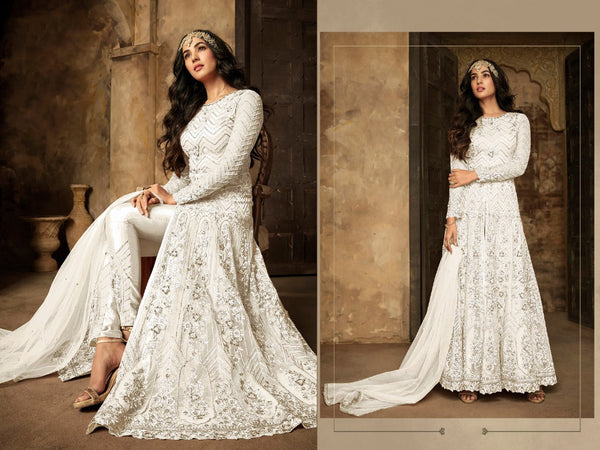 {Semi Stitched} Anarkali Style Heavy Net & Rangoli Sartin With Embroidery work &Coding & Sequence Work & Stone Suit