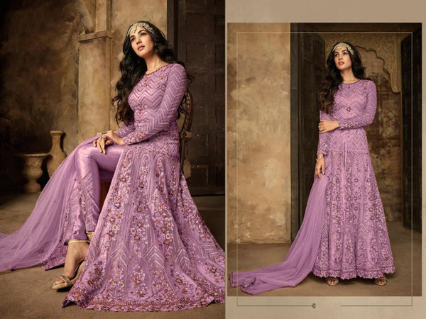 {Semi Stitched} Anarkali Style Heavy Net & Rangoli Sartin With Embroidery work &Coding & Sequence Work & Stone Suit
