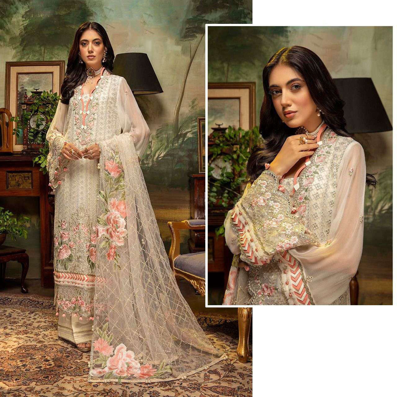 {Semi Stitched} Designer Faux Georgette with Floral Sequence Work Suit