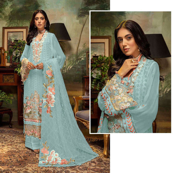 {Semi Stitched} Designer Fox Georgette with Floral Sequence Work Suit