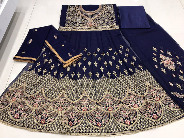 {Semi Stitched} Designer Fox Georgette with Satoon Embroidery work Suit
