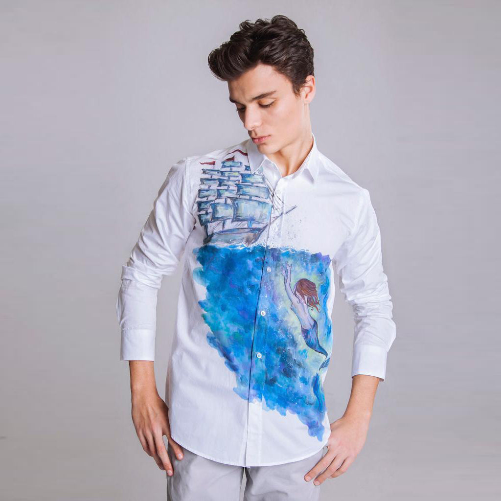 Premium Printed Cotton Sation Shirts For Men - Mermaid Print