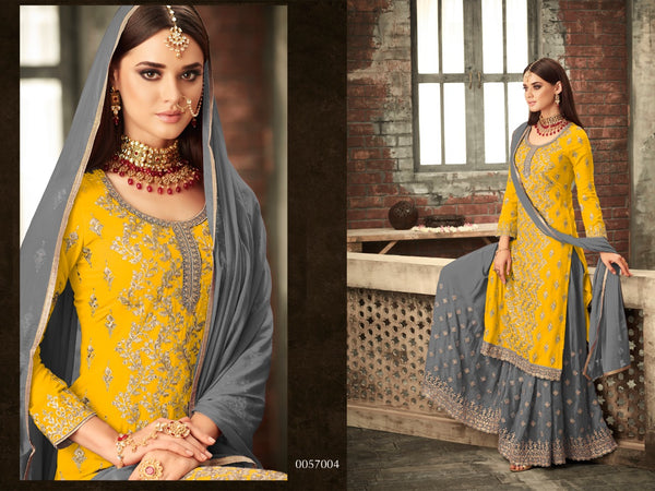 {Semi-Stitched} Beautiful Georgette with Embroidery work + Stone Suit