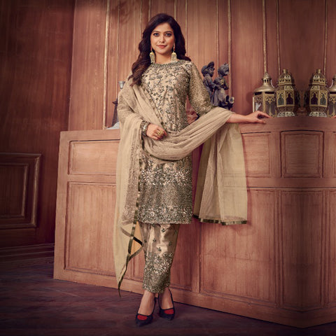 HEAVY NET WITH FANCY DORY SEQUENCE EMBROIDERY WORK SUIT