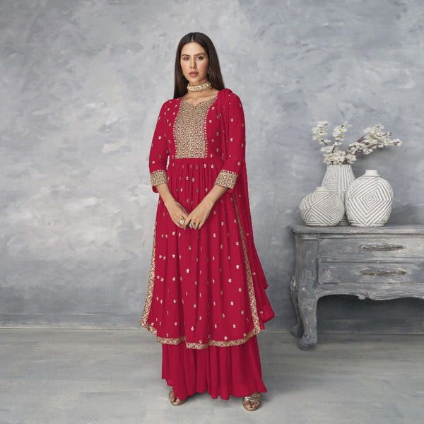 Heavy Faux Georgette with Embroidery Cotton With Badla work