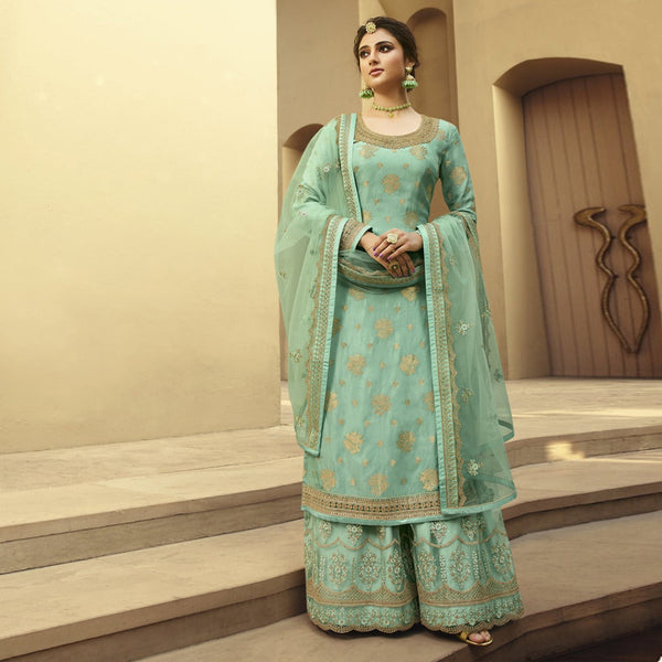 {Semi-Stitched} Beautifull Jacquard Silk and Back plain With Santoon Inner Suit