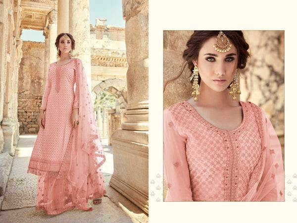 (Semi-Stitch)  Beautifull Heavy Faux Georgette With Chain Stitch Embroidery Work With Stone
