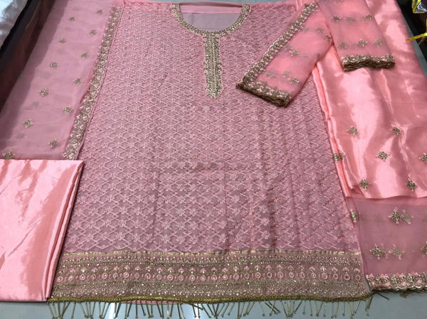(Semi-Stitch)  Beautifull Heavy Faux Georgette With Chain Stitch Embroidery Work With Stone