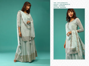 (Semi-Stitch)  Faux Georgette (With Embroidery Work + Beautiful  & Sequence Work)