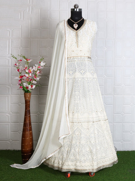 {SEMI-STITCHED} GOWN SET FAUX GEORGETTE HEAVY EMBROIDERERY WORK SUIT