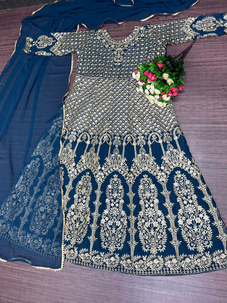 NEW DESIGNER PARTY WEAR GEORGETTE GOWN WITH HEAVY EMBROIDERY WORK