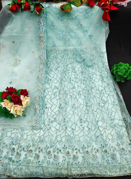 Butterfly Net With Embroidery + Siqunce Work + Stone Work (Front + Back Work) Suit