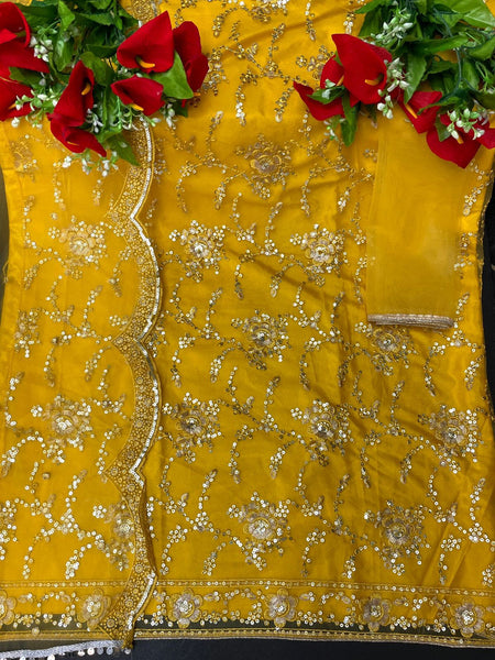 Semi Stitched Heavy Butterfly Net With Embroidery Work With 3mm Sequence Work Suit
