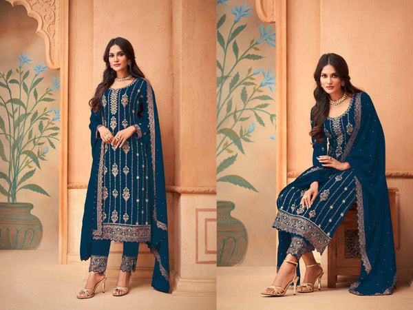 Semi Stitched  Heavy Faux Georgette with Embroidery Thread work Suit