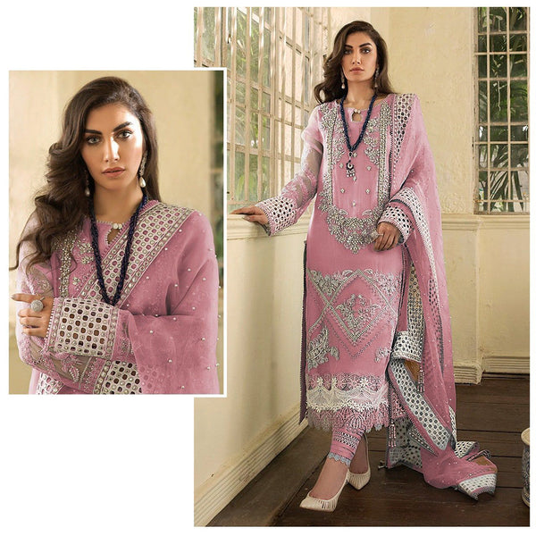 Georgette With Embroidery + Siqunce Work + Real Mirror + Diamonds Suit