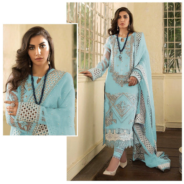 Georgette With Embroidery + Siqunce Work + Real Mirror + Diamonds Suit