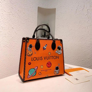 Galaxy Print Orange Hand Bag For Women