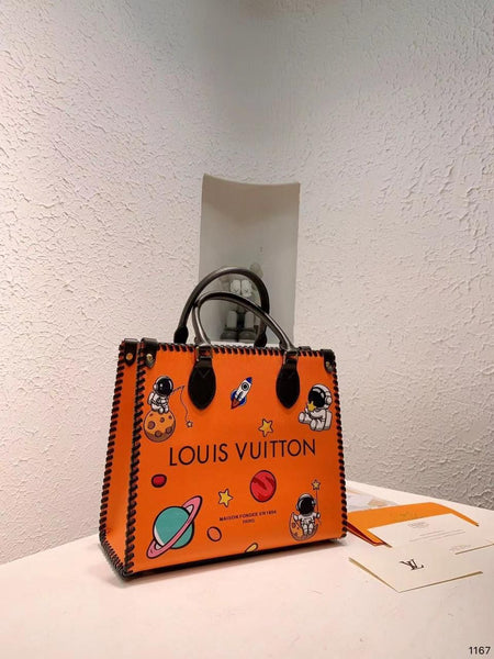 Galaxy Print Orange Hand Bag For Women