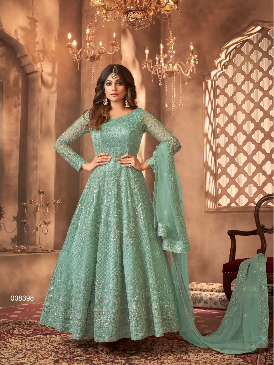 BEAUTIFUL HEAVY NET WITH SEQUENCE GOWN