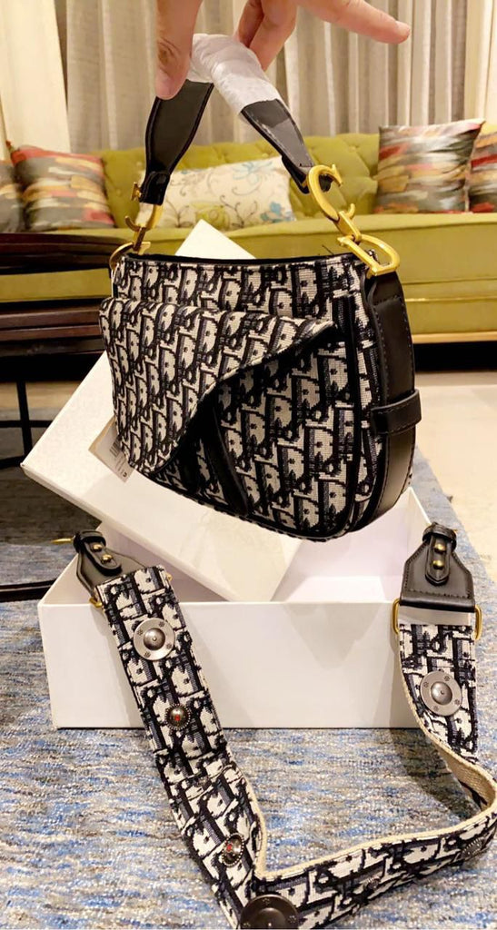 Black Trotter Coated Canvas & White Leather Mini Saddle Bag – Yard of Deals
