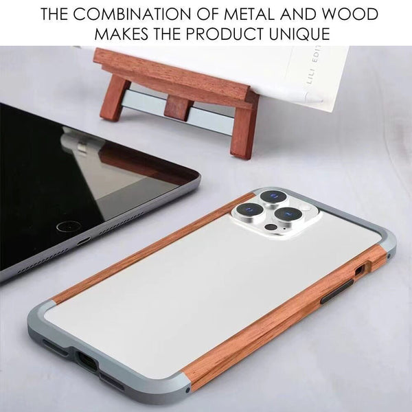 Real Wooden+Metal Frame Armor Case for iPhone 12 & 13 Series