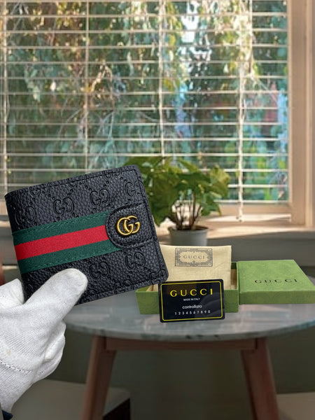 Premium Stripe Leather Bi-fold Men Wallet