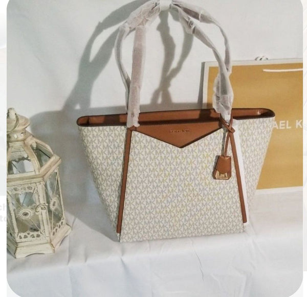 Logo Print Vintage Leather Tote Handbag