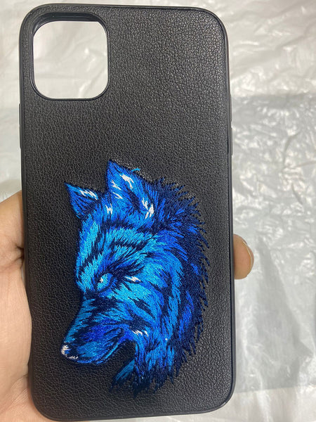 Blue Wolf Leather Back Case Cover - Black