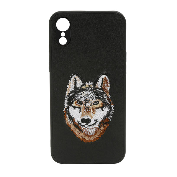 Wolf Leather Back Case Cover - Black