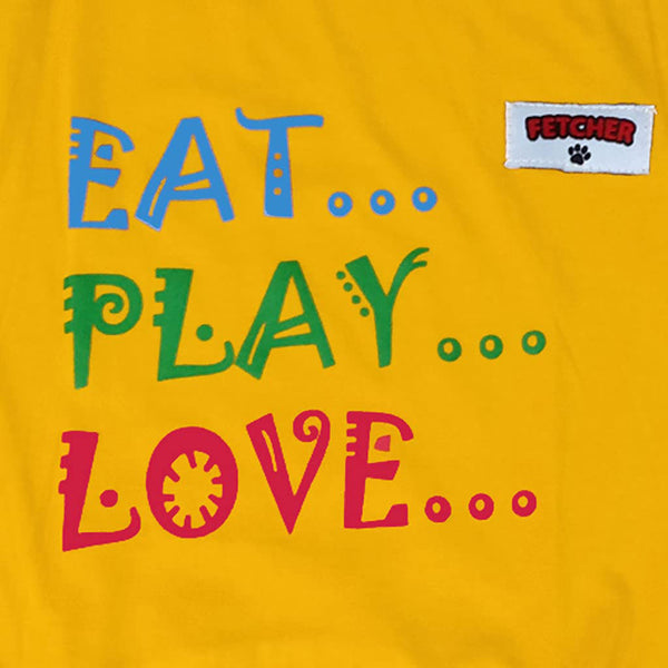 Yellow 'Eat. Play. Love.' Premium Dog T-Shirt With Sleeves for Small Breeds