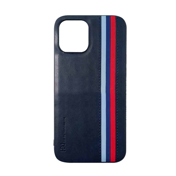 HBD Tri Stripes Leather Blue Case for iPhone