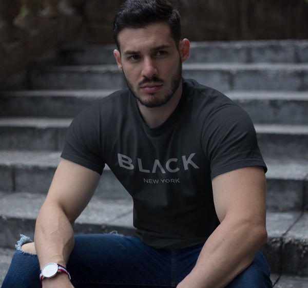 Black New York Printed Cotton Gym T-shirt