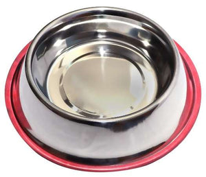Large 900ml Anti-Skid Stainless Steel Dogs Feeding Bowl with Red Ring