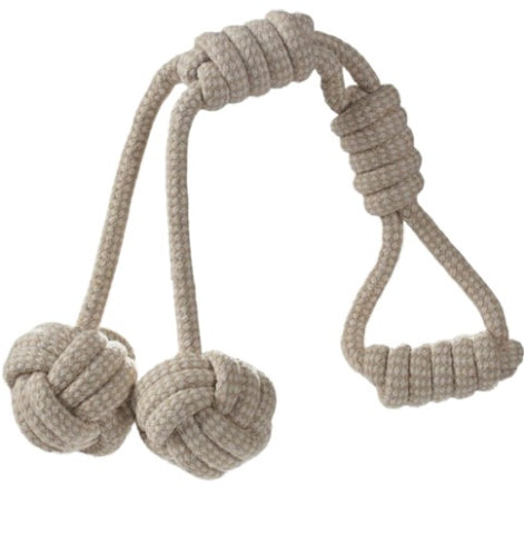 Premium Quality Natural Cotton Ropies Twin Ball Handle Toy for Dogs