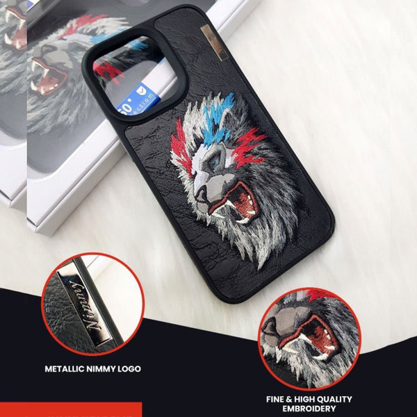 3D EMBROIDERED LEATHER LION CASE FOR iPhone 14 & 15 Series