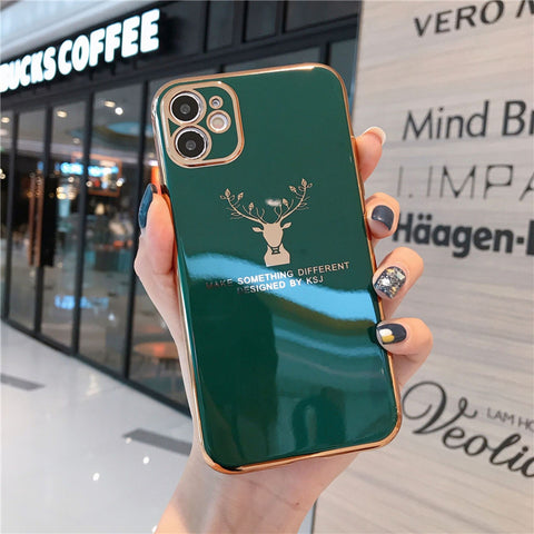 Soft Flexible Green Back Case Cover with Rose Gold Edgings and Camera Protection