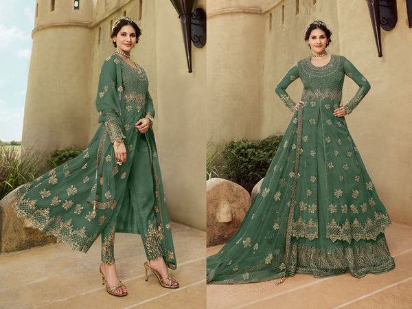 {Semi Stitched} Designer Soft Net with Embroidery work Suit