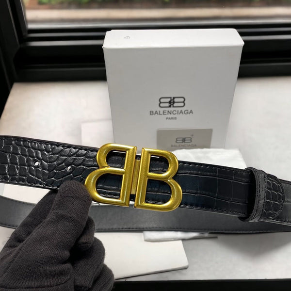 BB Crocodile-Effect Leather Belt