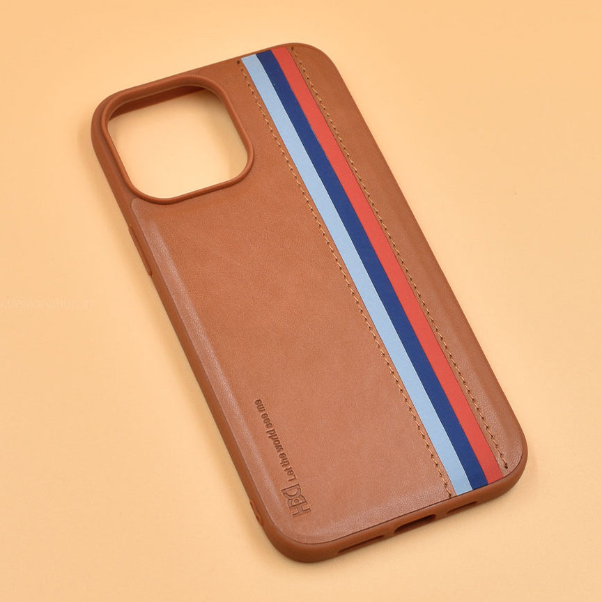 HBD Tri Stripes Leather Brown Case for iPhone