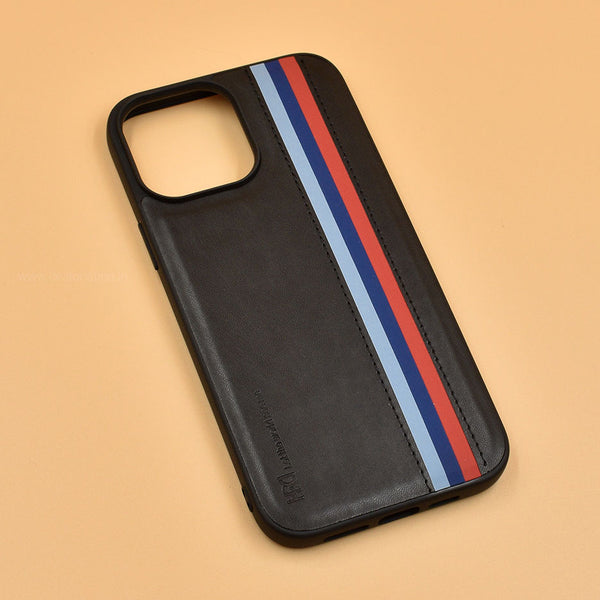 HBD Tri Stripes Leather Black Case for iPhone