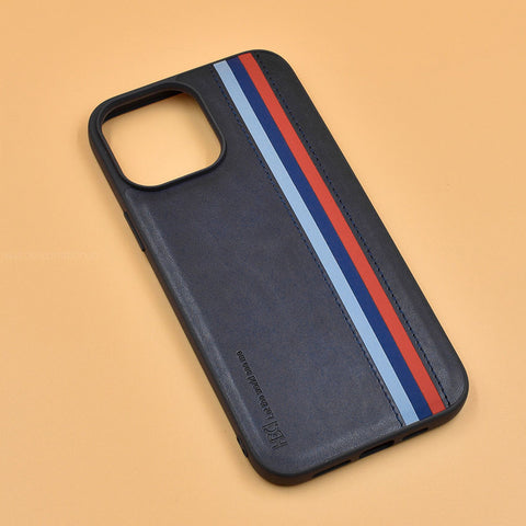 HBD Tri Stripes Leather Blue Case for iPhone